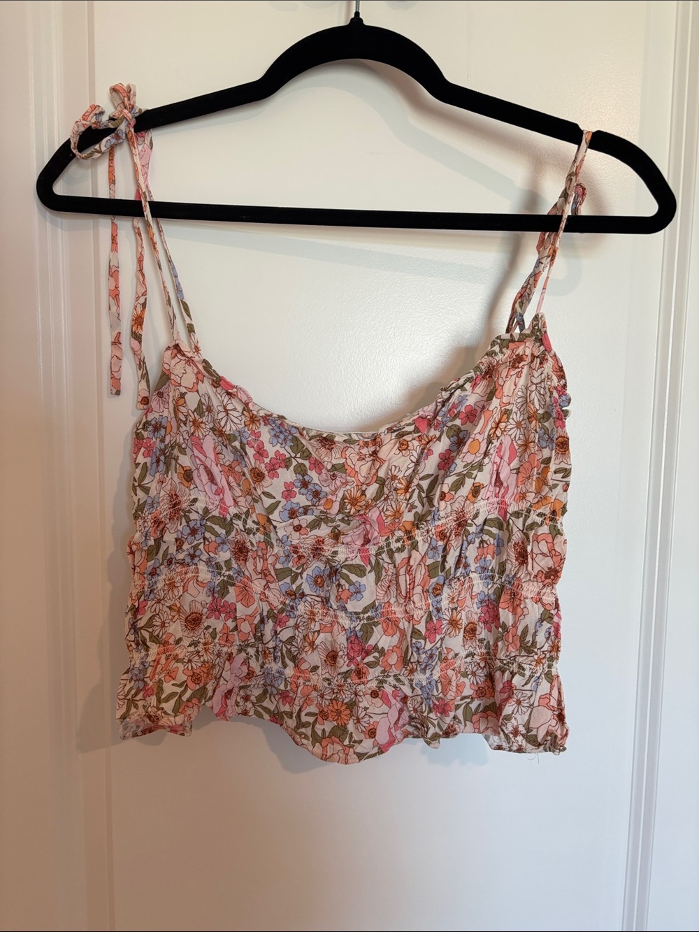Lily Star Floral Tie-Strap Crop Camisole in Pink, Green and Blue